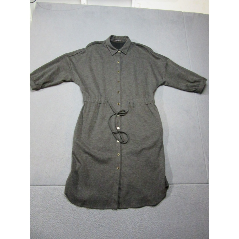J.McLaughlin Shirt Dress Womens Medium Gray Excellent Wool Blend Belted Pocket